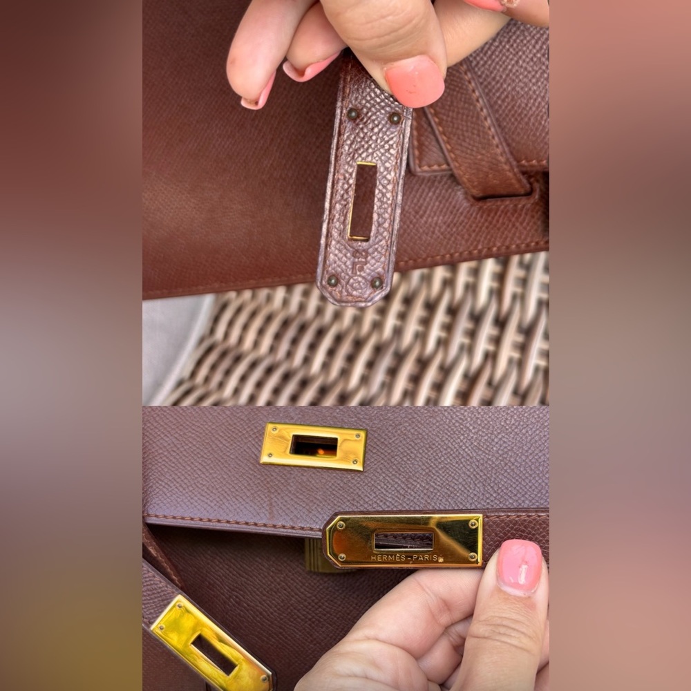 Authentic HERMES KELLY 32 gold brown courchevel leather bag - Picture 13 of 15